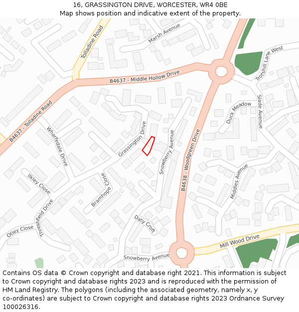 16, GRASSINGTON DRIVE, WORCESTER, WR4 0BE: Location map and indicative extent of plot