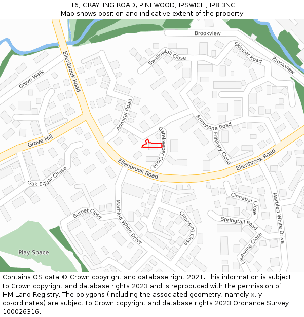 16, GRAYLING ROAD, PINEWOOD, IPSWICH, IP8 3NG: Location map and indicative extent of plot