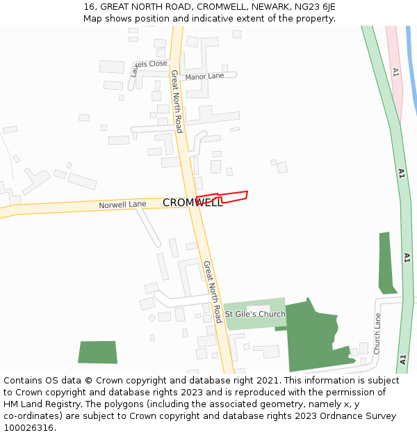 16, GREAT NORTH ROAD, CROMWELL, NEWARK, NG23 6JE: Location map and indicative extent of plot