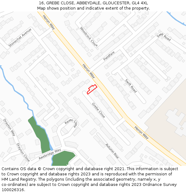 16, GREBE CLOSE, ABBEYDALE, GLOUCESTER, GL4 4XL: Location map and indicative extent of plot