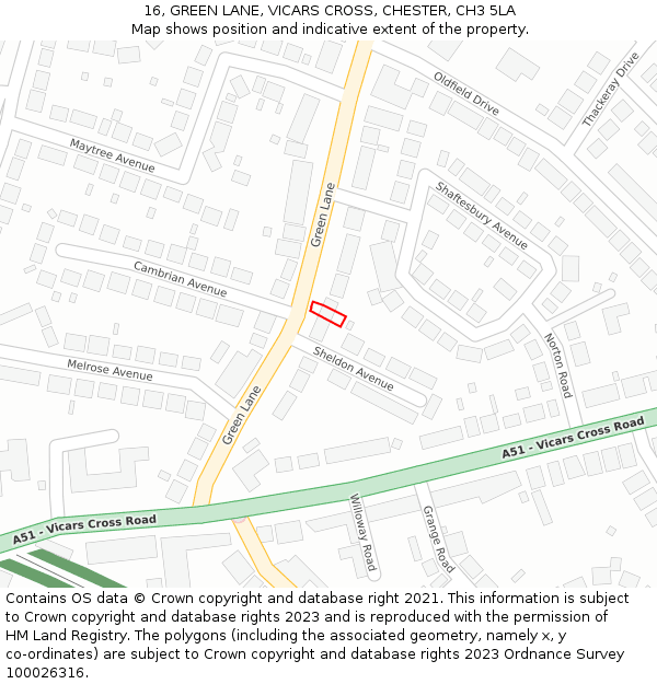 16, GREEN LANE, VICARS CROSS, CHESTER, CH3 5LA: Location map and indicative extent of plot