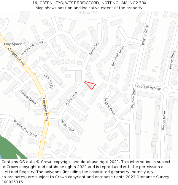 16, GREEN LEYS, WEST BRIDGFORD, NOTTINGHAM, NG2 7RX: Location map and indicative extent of plot