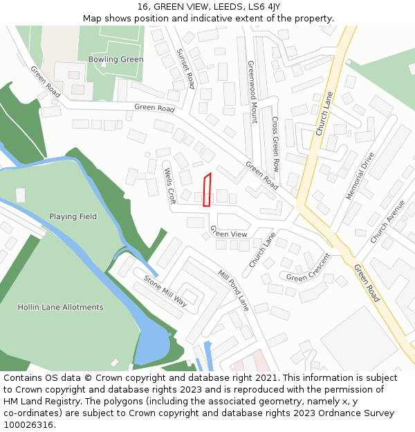 16, GREEN VIEW, LEEDS, LS6 4JY: Location map and indicative extent of plot