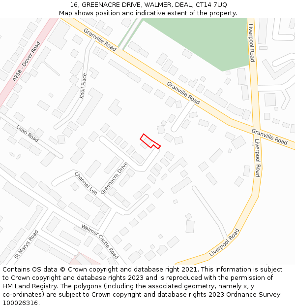 16, GREENACRE DRIVE, WALMER, DEAL, CT14 7UQ: Location map and indicative extent of plot