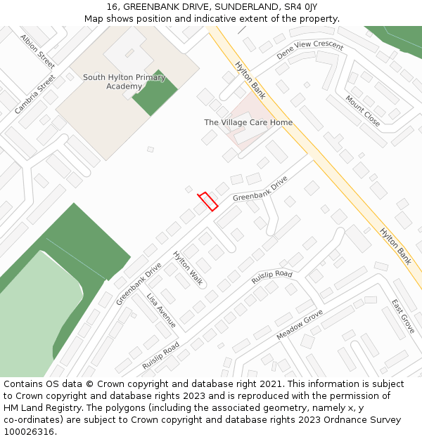 16, GREENBANK DRIVE, SUNDERLAND, SR4 0JY: Location map and indicative extent of plot