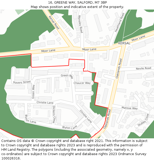 16, GREENE WAY, SALFORD, M7 3BP: Location map and indicative extent of plot