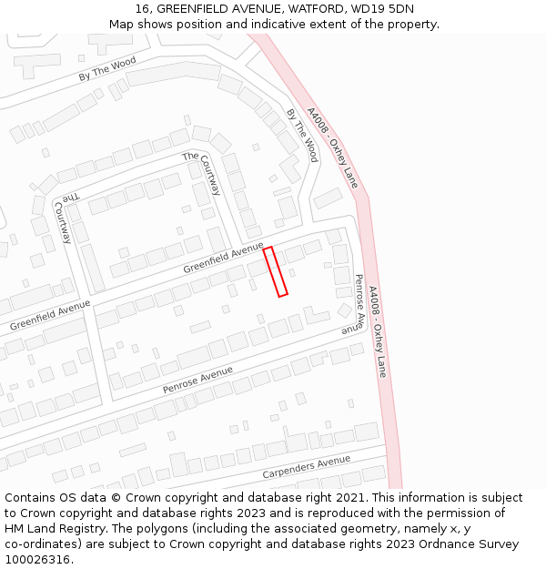 16, GREENFIELD AVENUE, WATFORD, WD19 5DN: Location map and indicative extent of plot