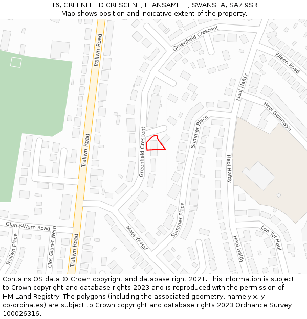 16, GREENFIELD CRESCENT, LLANSAMLET, SWANSEA, SA7 9SR: Location map and indicative extent of plot