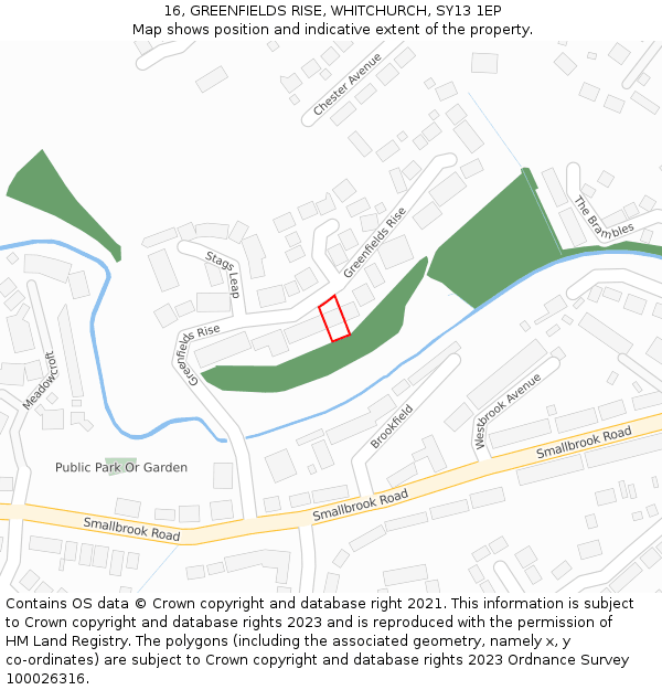 16, GREENFIELDS RISE, WHITCHURCH, SY13 1EP: Location map and indicative extent of plot
