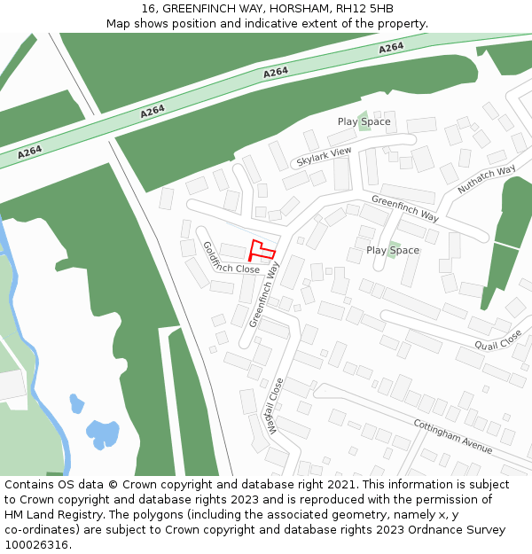 16, GREENFINCH WAY, HORSHAM, RH12 5HB: Location map and indicative extent of plot