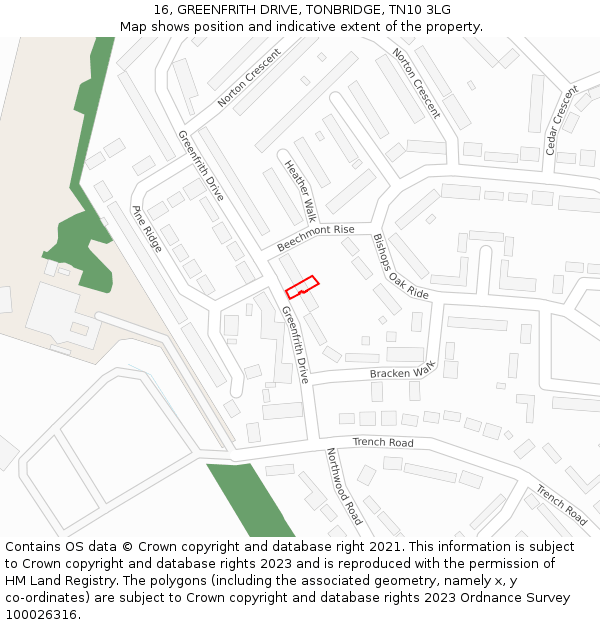 16, GREENFRITH DRIVE, TONBRIDGE, TN10 3LG: Location map and indicative extent of plot