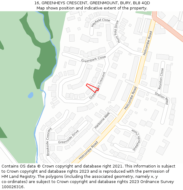 16, GREENHEYS CRESCENT, GREENMOUNT, BURY, BL8 4QD: Location map and indicative extent of plot