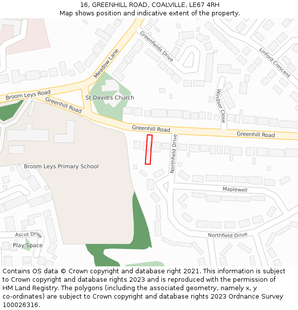 16, GREENHILL ROAD, COALVILLE, LE67 4RH: Location map and indicative extent of plot