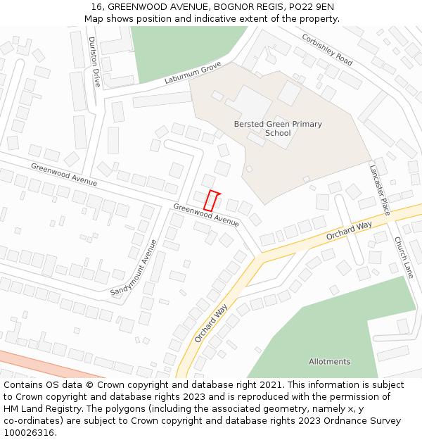 16, GREENWOOD AVENUE, BOGNOR REGIS, PO22 9EN: Location map and indicative extent of plot