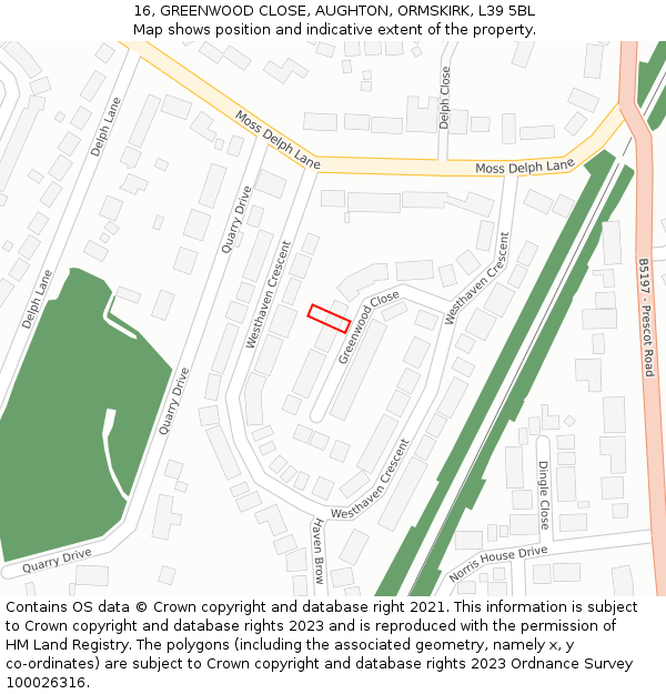 16, GREENWOOD CLOSE, AUGHTON, ORMSKIRK, L39 5BL: Location map and indicative extent of plot