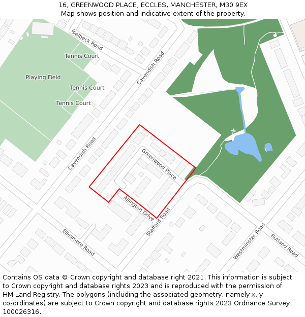 16, GREENWOOD PLACE, ECCLES, MANCHESTER, M30 9EX: Location map and indicative extent of plot