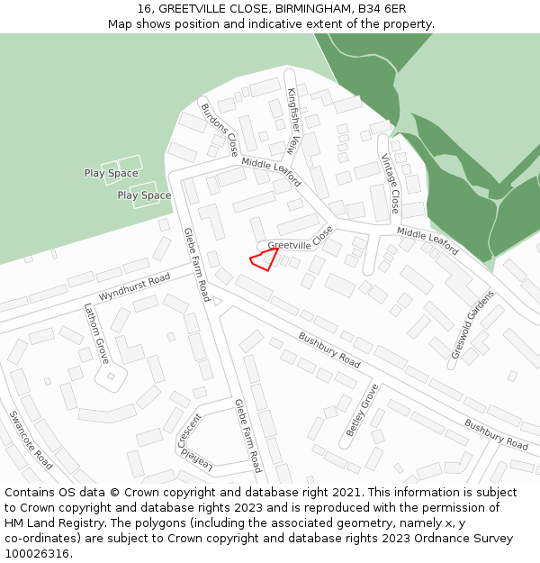 16, GREETVILLE CLOSE, BIRMINGHAM, B34 6ER: Location map and indicative extent of plot