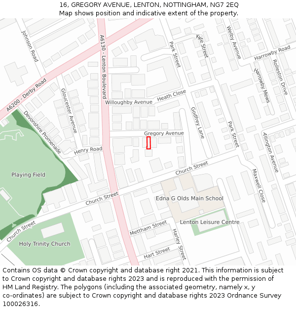 16, GREGORY AVENUE, LENTON, NOTTINGHAM, NG7 2EQ: Location map and indicative extent of plot