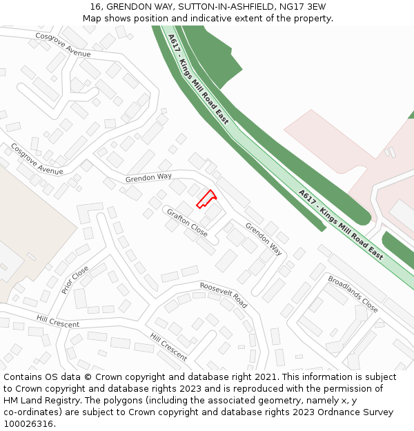 16, GRENDON WAY, SUTTON-IN-ASHFIELD, NG17 3EW: Location map and indicative extent of plot