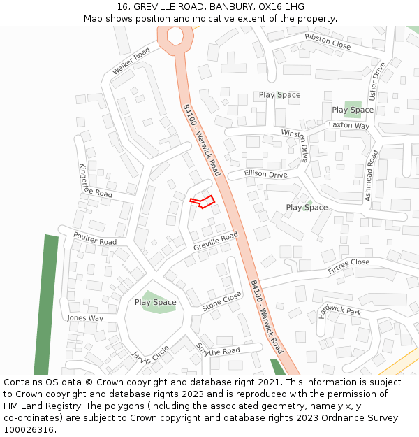 16, GREVILLE ROAD, BANBURY, OX16 1HG: Location map and indicative extent of plot