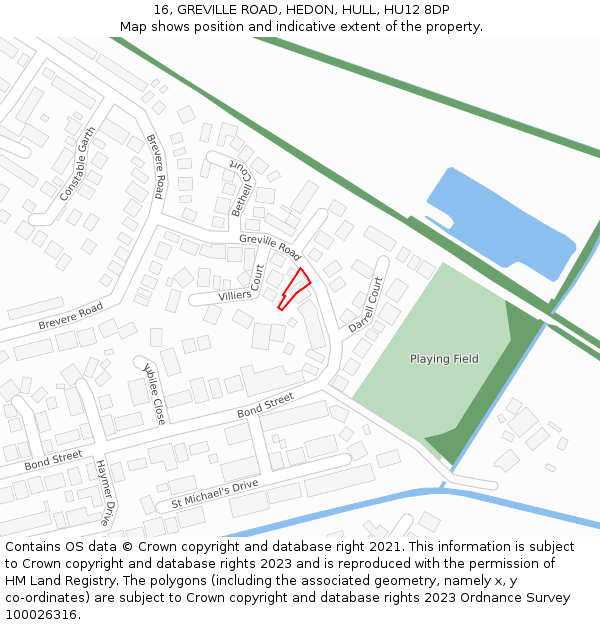 16, GREVILLE ROAD, HEDON, HULL, HU12 8DP: Location map and indicative extent of plot