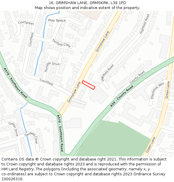 16, GRIMSHAW LANE, ORMSKIRK, L39 1PD: Location map and indicative extent of plot