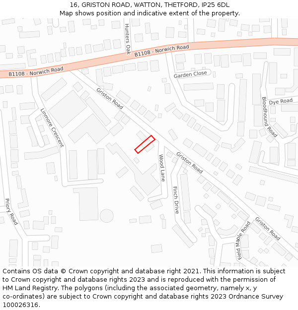 16, GRISTON ROAD, WATTON, THETFORD, IP25 6DL: Location map and indicative extent of plot