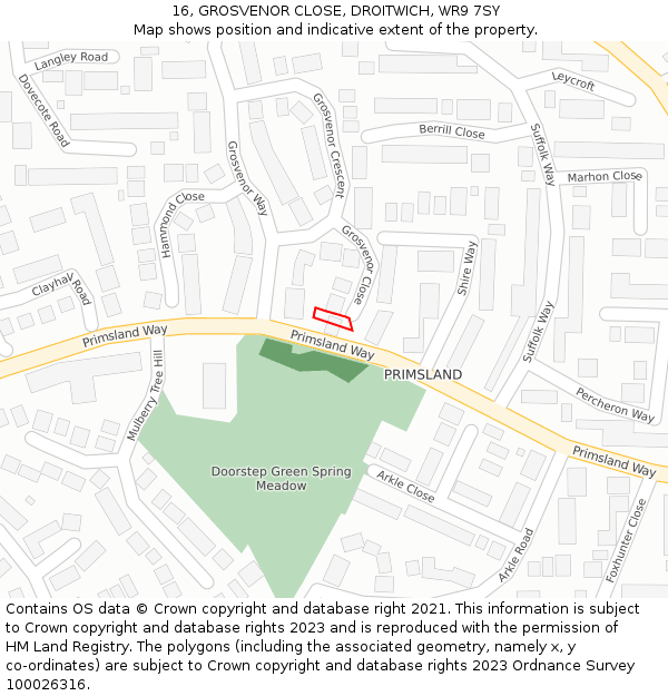 16, GROSVENOR CLOSE, DROITWICH, WR9 7SY: Location map and indicative extent of plot