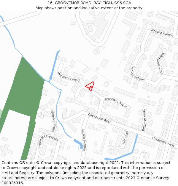 16, GROSVENOR ROAD, RAYLEIGH, SS6 9GA: Location map and indicative extent of plot