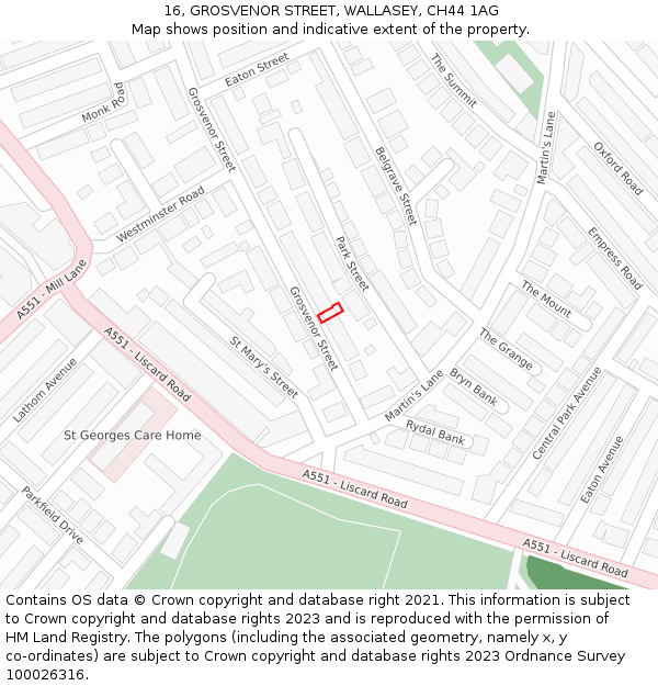 16, GROSVENOR STREET, WALLASEY, CH44 1AG: Location map and indicative extent of plot