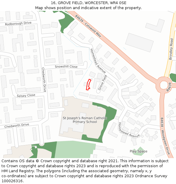 16, GROVE FIELD, WORCESTER, WR4 0SE: Location map and indicative extent of plot