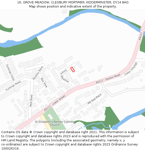 16, GROVE MEADOW, CLEOBURY MORTIMER, KIDDERMINSTER, DY14 8AG: Location map and indicative extent of plot