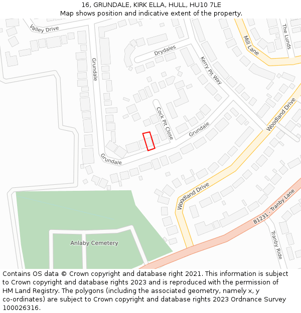 16, GRUNDALE, KIRK ELLA, HULL, HU10 7LE: Location map and indicative extent of plot