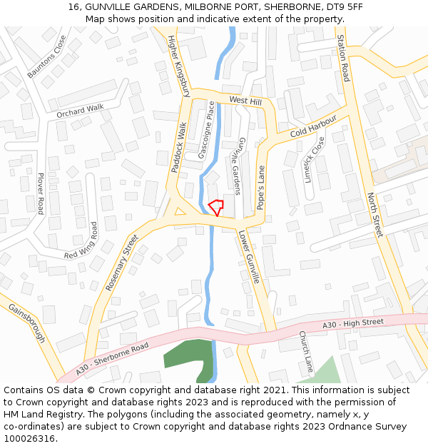 16, GUNVILLE GARDENS, MILBORNE PORT, SHERBORNE, DT9 5FF: Location map and indicative extent of plot