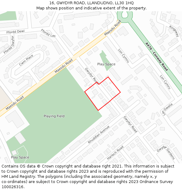 16, GWYDYR ROAD, LLANDUDNO, LL30 1HQ: Location map and indicative extent of plot