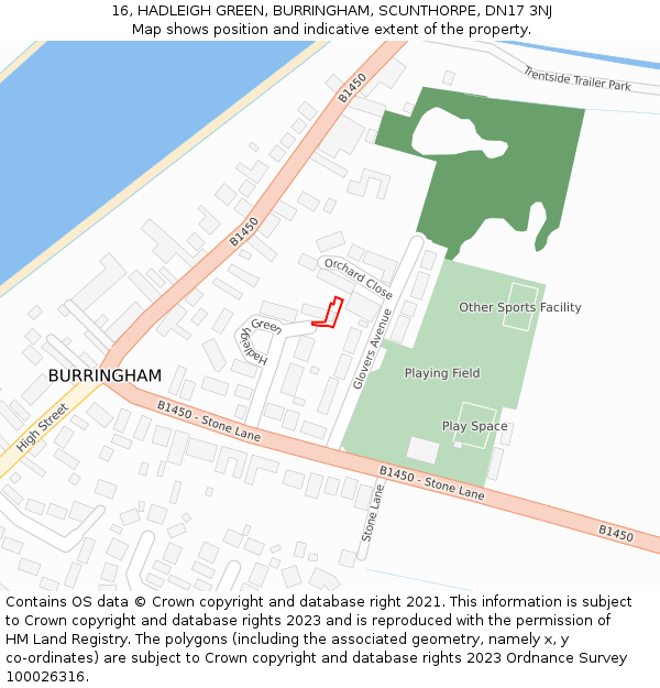 16, HADLEIGH GREEN, BURRINGHAM, SCUNTHORPE, DN17 3NJ: Location map and indicative extent of plot