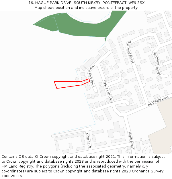 16, HAGUE PARK DRIVE, SOUTH KIRKBY, PONTEFRACT, WF9 3SX: Location map and indicative extent of plot