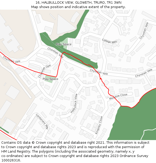 16, HALBULLOCK VIEW, GLOWETH, TRURO, TR1 3WN: Location map and indicative extent of plot