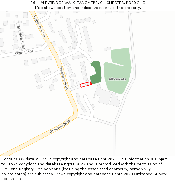 16, HALEYBRIDGE WALK, TANGMERE, CHICHESTER, PO20 2HG: Location map and indicative extent of plot