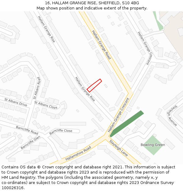 16, HALLAM GRANGE RISE, SHEFFIELD, S10 4BG: Location map and indicative extent of plot