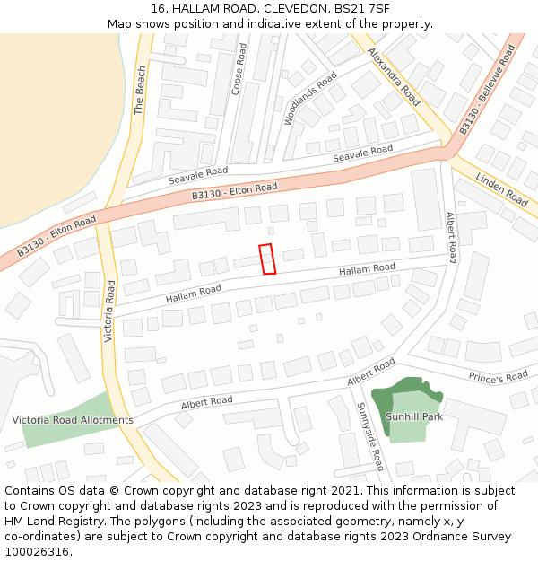 16, HALLAM ROAD, CLEVEDON, BS21 7SF: Location map and indicative extent of plot