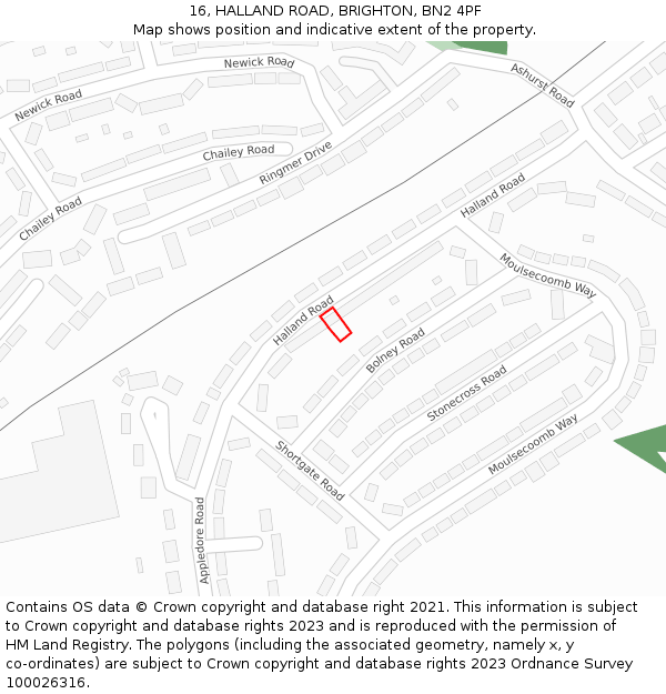 16, HALLAND ROAD, BRIGHTON, BN2 4PF: Location map and indicative extent of plot