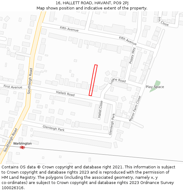 16, HALLETT ROAD, HAVANT, PO9 2PJ: Location map and indicative extent of plot