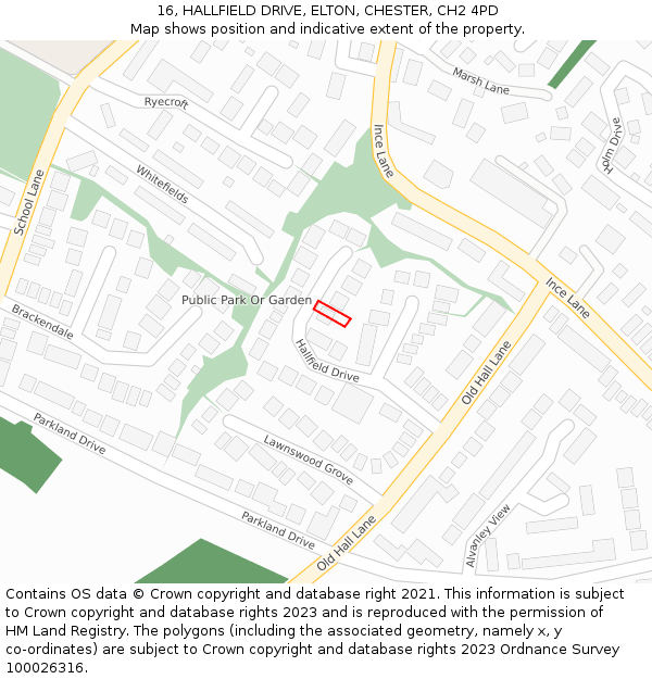 16, HALLFIELD DRIVE, ELTON, CHESTER, CH2 4PD: Location map and indicative extent of plot
