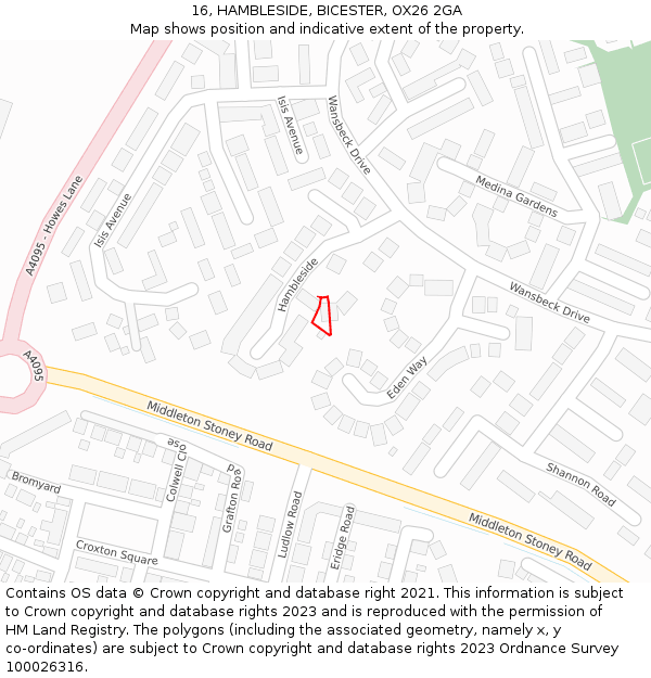 16, HAMBLESIDE, BICESTER, OX26 2GA: Location map and indicative extent of plot