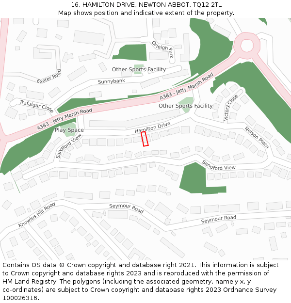 16, HAMILTON DRIVE, NEWTON ABBOT, TQ12 2TL: Location map and indicative extent of plot