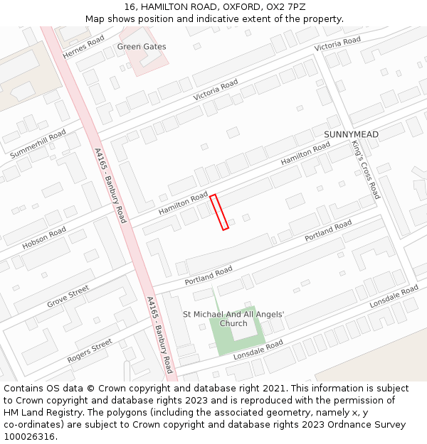 16, HAMILTON ROAD, OXFORD, OX2 7PZ: Location map and indicative extent of plot