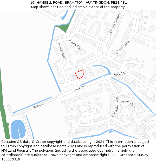 16, HANSELL ROAD, BRAMPTON, HUNTINGDON, PE28 4SL: Location map and indicative extent of plot