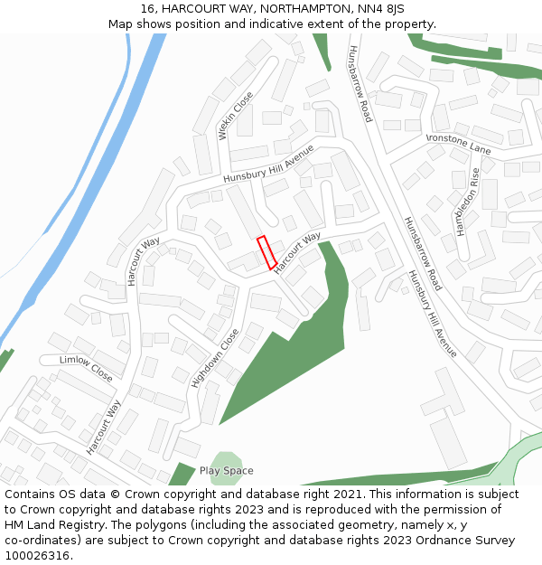 16, HARCOURT WAY, NORTHAMPTON, NN4 8JS: Location map and indicative extent of plot