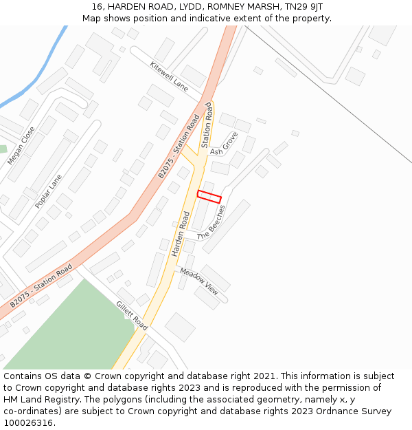 16, HARDEN ROAD, LYDD, ROMNEY MARSH, TN29 9JT: Location map and indicative extent of plot